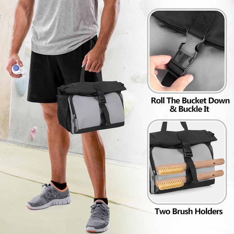 PGmoon Chalk Bucket Bag, Large Chalk Bag for Rock Climbing and Bouldering with Aluminum Foil Lining, Magnetic Closure, Multiple Pockets, 2 Brush Holders (Patent Design) - Image 5
